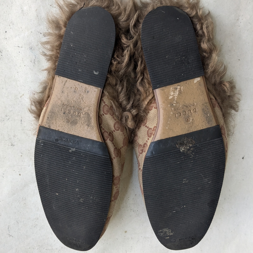 Gucci Princetown Loafers 8.5 Monogram Logo GG Fur - Picture 10 of 11
